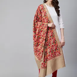 WEAVERS VILLA Women Beige & Red Embroidered Shawl-33