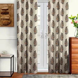 Cortina Beige & Brown 2 Pcs Floral Printed Door Curtains-0