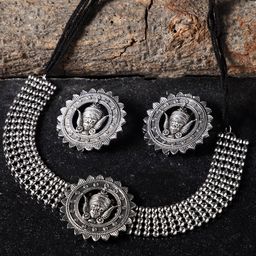VENI Oxidised Choker Necklace Set-image-30