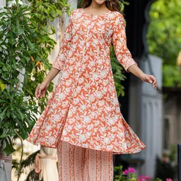 LALI JAIPUR Floral Printed Pure Cotton Tunic With Palazzo-image-20
