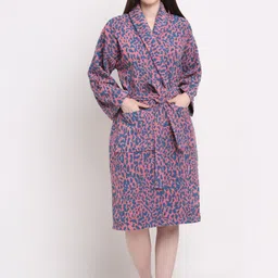 Creeva Women Pink & Blue Printed Bath Robe-9