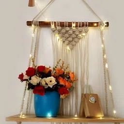 VAH Kya Bat Hai !! Brown Macrame LED Light Wall Hanging Rope Shelf-43
