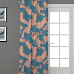 HOUZZCODE Teal & Beige Printed Black Out Long Door Curtain-12