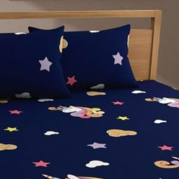 Bajo's Blue & Pink Conversational Cotton 250 TC Fitted King Bedsheet with 2 Pillow Covers-image-31