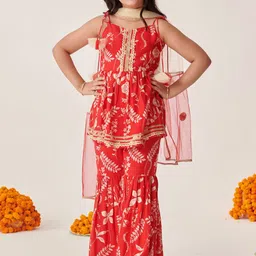 pspeaches Girls Floral Printed Regular Kurti with Sharara & With Dupatta-image-78