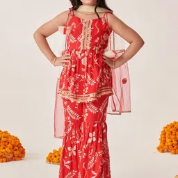 pspeaches Girls Ethnic Motifs Printed Regular Mirror Work Kurta with Sharara & With Dupatta-picture-26