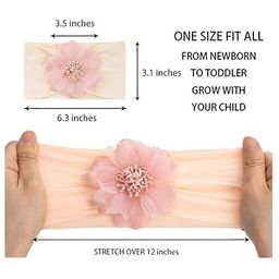 eclate accessories Baby Girls Top Flower Headwrap Stretchy Silky Headbands Set 4 Pcs for Infant Toddlers (Chiffon Flower 4pcs) image 4