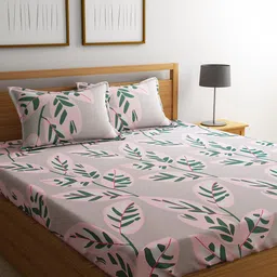 URBAN DREAM Pink & Green Floral 210 TC King Bedsheet with 2 Pillow Covers-image-97