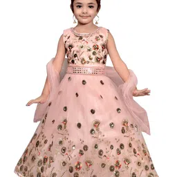 SKY HEIGHTS Girls Pink & Gold-Toned Embellished Ready to Wear Lehenga & Blouse With Dupatta-image-29