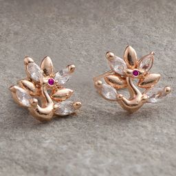 ZINU Rose Gold Cubic Zirconia Studded Contemporary Studs Earrings-image-13