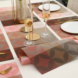 hokipo Set of 6 Textured Print Placemats with Runner for 6 Seater Dining Table image 2