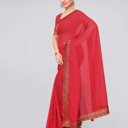 mirchi fashion Geometric Print Saree with Zari Border & Tassels image 2
