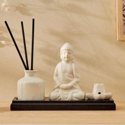 home centre Divine 4Pcs Ceramic and Wood Buddha Reed Diffuser Set image 2