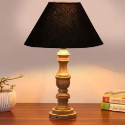 devansh Cotton Table Lamp with Wood Base image 2