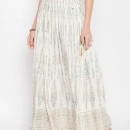 clora creation Printed Flared Skirt with Elasticated Drawstring Waist image 2