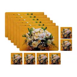 revexo Set of 6 Floral Print Placemats with Coasters image 2