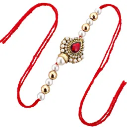 lucky jewellery Beaded Rakhi with Greeting Card & Roli-Chawal Set image 3