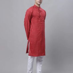 aarsha Checked Long Kurta with Patch Pocket image 3
