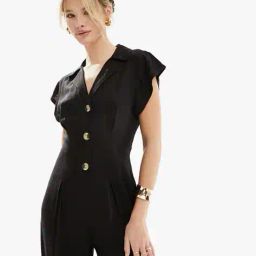 asos design Button-Front Jumpsuit with Spread Collar image 3