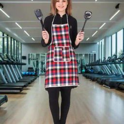 revexo Checked Apron with Patch Pocket image 3