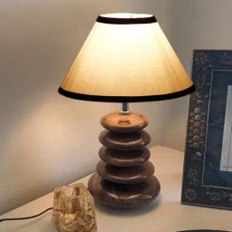 devansh Cotton Table Lamp with Wood Pebble Stem   image 3