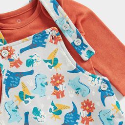 mothercare Dinosaur Print Cotton Dungaree Set image 4