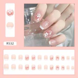 pink truck Set Of 24 Artificial Reusable Nails in French Manicure with Flower Print image 4