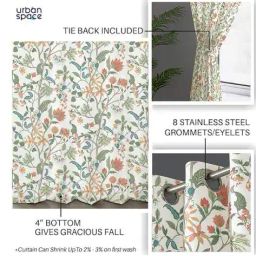 urban space Pack Of 2 Floral Print Window Curtain with Eyelets image 4