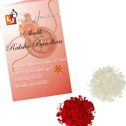 lucky jewellery Beaded Rakhi with Greeting Card & Roli-Chawal Set image 5