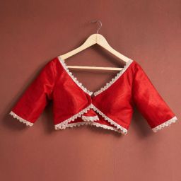 salwar studio Front-Open Blouse with Lace Trim image 5