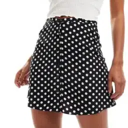 Women Button through Flippy Polka-Dot Print A-Line Skirt-2