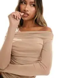Women Gathered Off-Shoulder Mesh Top-image-16