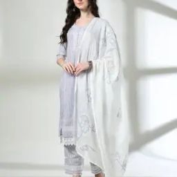 Women Embroidered Straight Kurta Suit Set-image-7
