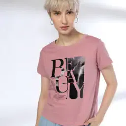 Women Typographic Print Boxy Fit Round-Neck T-Shirt-image-97