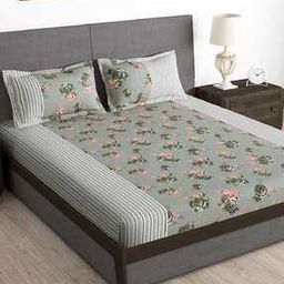 180 TC Floral Print Double Bedsheet with Pillow Covers-image-17