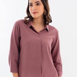 Women Regular Fit Shirt with Cuffed Sleeves-image-3