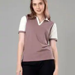 Women Colourblock Regular Fit Polo T-Shirt-image-1