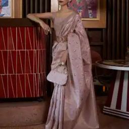 Botanical Design Banarasi Silk Saree with Zari Border-image-58