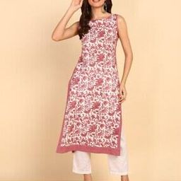 Women Cotton Straight Printed Sleeveless Kurta-image-36