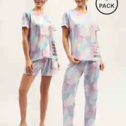 Women Pack of 2 Printed T-Shirts & Pyjamas Set-28