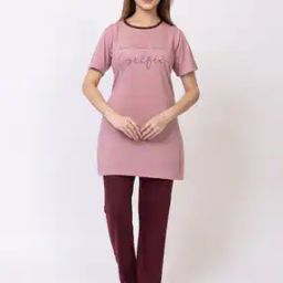 Women Typographic Print T-Shirt & Pyjamas Set-picture-17