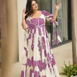 Women Floral Print Gown Dress with Tie-Up Puff-Sleeves-image-33