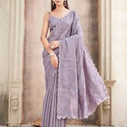 Women Embroidered Saree with Lace Border-image-46