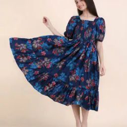 Girls Floral Print Fit & Flare Dress-image-126