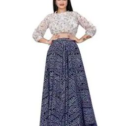 Women Bandhani Print Flared Maxi Skirt-image-72