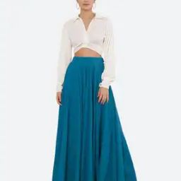 Women Pleated Flared Maxi Skirt-image-68