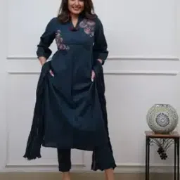Women Embroidered Straight Kurta with Pants & Dupatta-image-93