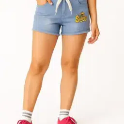 arshia fashions Embroidered & Embellished Slim Fit Shorts with Drawstrings Belt-picture-6