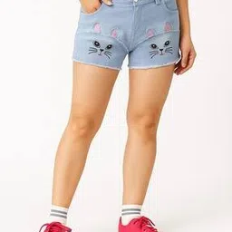 arshia fashions Embroidered & Embellished Slim Fit Shorts with Belt-picture-7