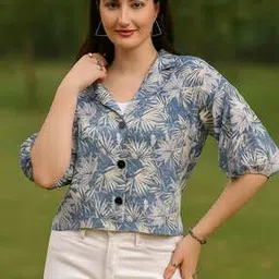 leia Women Printed Regular Fit Shirt with Cuban Collar-picture-5